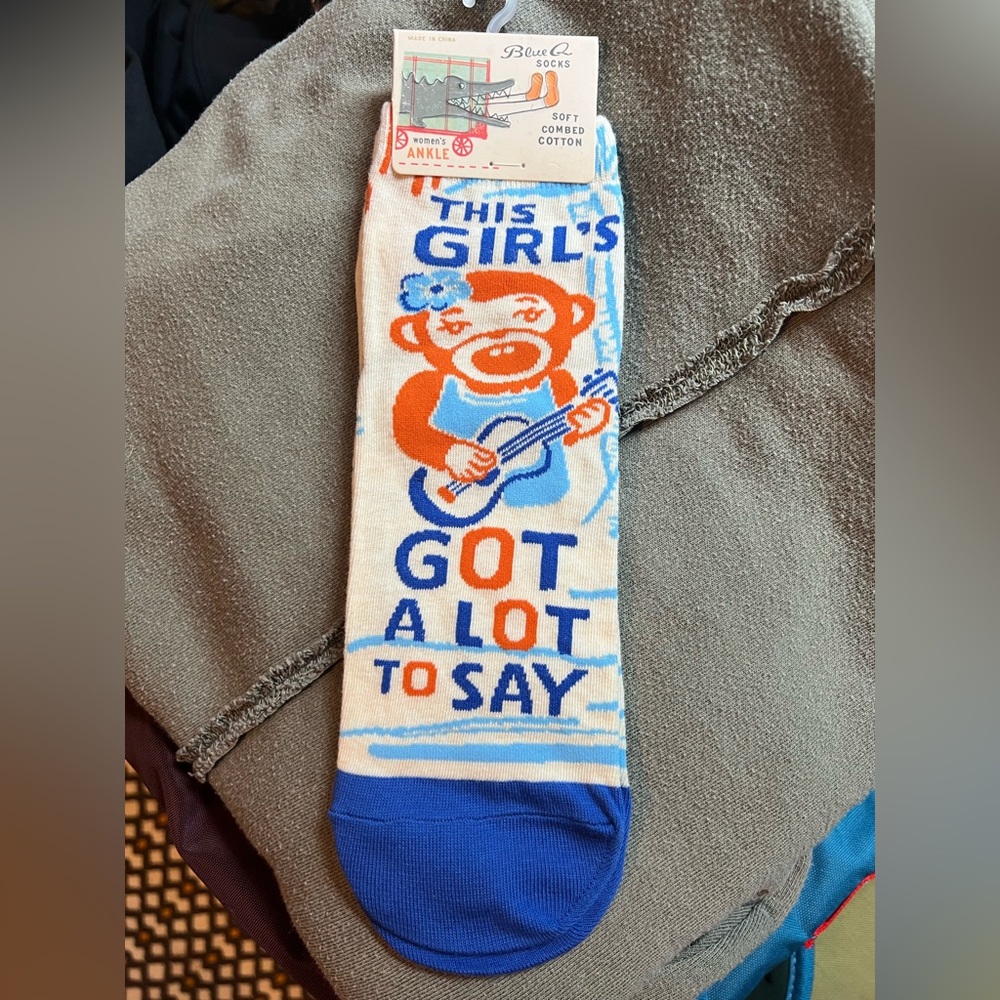 Blue Q Socks, “This Girl’s Got A Lot To Say” Novelty Socks One Size NWT